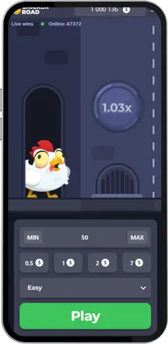 Chicken Road Start Game screen with play button and difficulty menu
